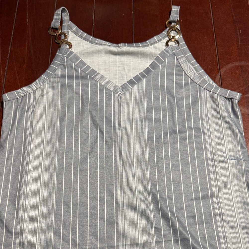 Striped Gray Women's Top with Gold Accents